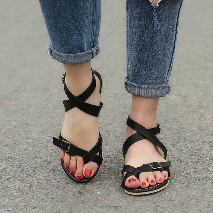 Femmes Ladies Flat Wedge Espadrille Rome Ficelle Plate forme Sandales Chaussures d ete Noir Benjanies Noir Cdiscount Chaussures