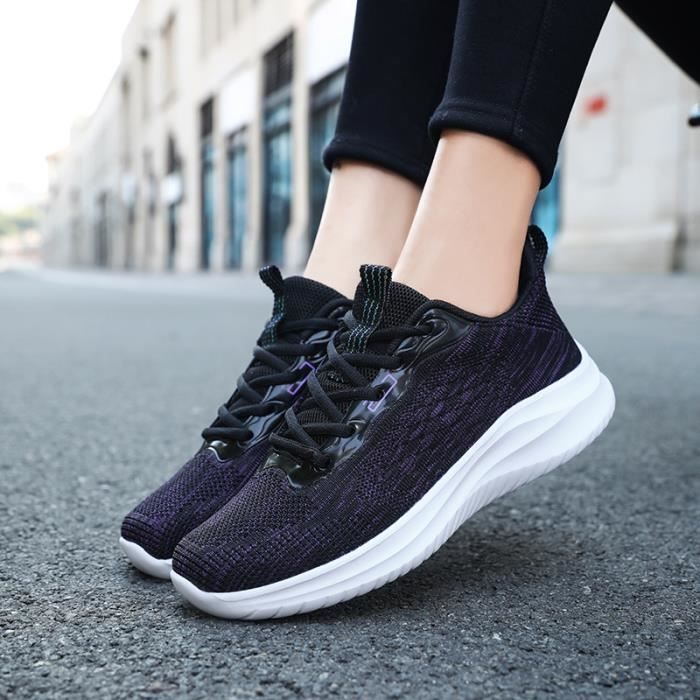 Basket Femme 2023 Chaussures Sport Respirantes Lacets Noir