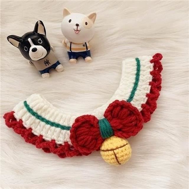 Collier De Noël Tricoté Pour Chat Ou Petit Chien - Bavoir En Laine Fait Main - Accessoire Festif Avec Clochette