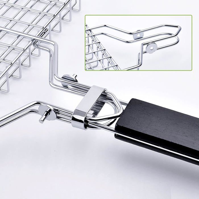 Panier Grille Barbecue En Alliage Fer Nickelé - Poignée Bois, Pliable (31x25 Cm) - 7