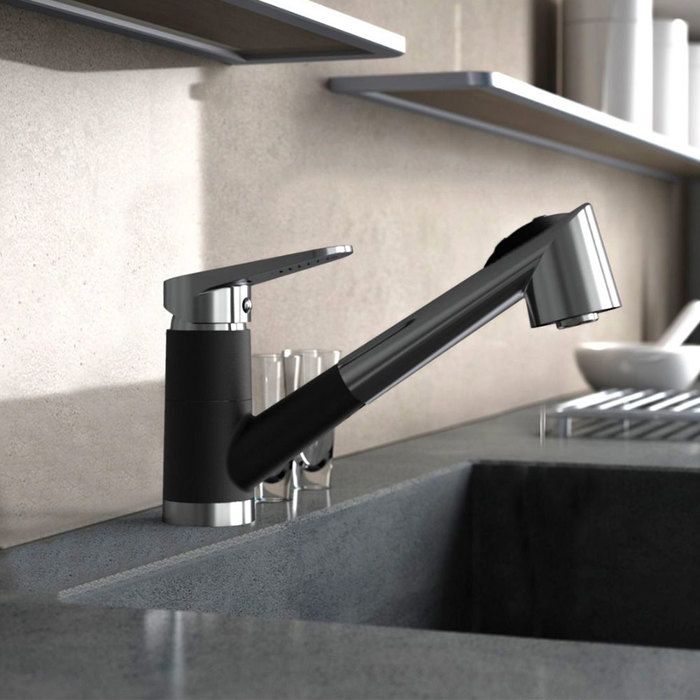Mitigeur De Cuisine Extensible Noir Mat – Inox 440 Mm De Haut, Flexible, Anti-corrosion