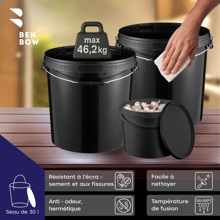 POSH Seau Avec Couvercle Hermétique 3,5 L – Noir – Plastique Alimentaire Robuste, Anti-Fuite Et Inodore – Idéal Cuisine, Stockage Et Usage Pro