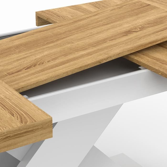 Table à Manger Extensible Rectangle Alicia - Plateau Bois Foncé Hawkins, Pied X Noir - 160-200 Cm - 6 à 10 Personnes