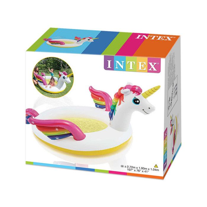 Piscine Gonflable Aquastic Licorne – 180x135x19 Cm, Fontaine Intégrée, 88 L, Pour Enfants De 3 à 6 Ans