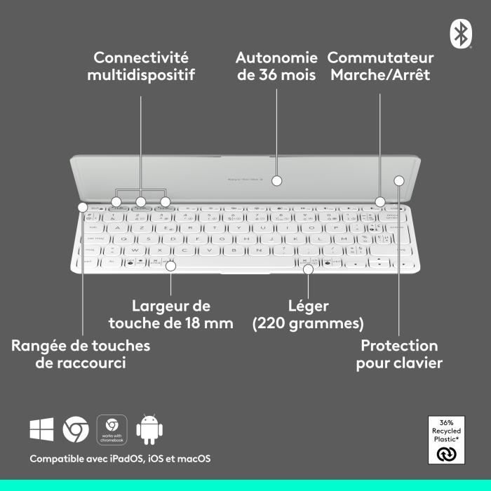 Clavier Bluetooth Avec étui Pour Tablette - Trackpad Intégré, Rechargeable USB-C, Compatible Windows, Android, IOS - Gris Fer - 6