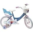 Vélo enfant fille 16'' Reine des Neiges / Frozen équipé de 2 freins + Porte Poupée - Panier avant - Stabilisateurs.-0