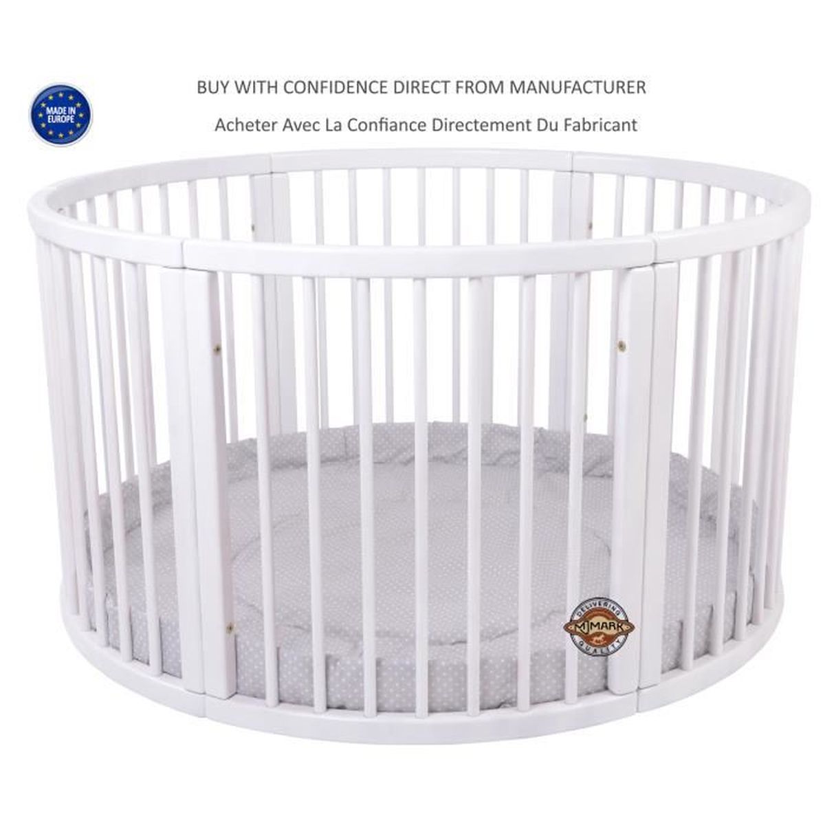 Parc Bebe Rond En Bois Vernis Blanc Atlas Due Incluant Tapis Tour De Parc Gris A Pois Blancs Cdiscount Puericulture Eveil Bebe