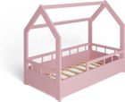 MS FACTORY Lit Enfant Bébé Maison 70x140 cm - Lit en Massif Cabane - Style Scandinave - Rose Demi-barrières