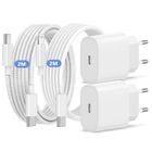 AIMIUVEI 2pcs Chargeur Rapide, 20W PD Prise Secteur, 2m Câble Lightning/type-C, pour iPhone 16/15/14/13/12/Samsung/Huawei/Galaxy