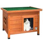 VOUNOT® Maison pour chat niche en bois - Toit bitumé autoportant et incliné - Porte à lamelles - Fenêtre en plexiglas