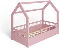 MS FACTORY Lit Enfant Bébé Maison 70x140 cm - Lit en Massif Cabane - Style Scandinave - Rose Demi-barrières