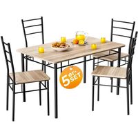 CASARIA® Ensemble LEO table avec 4 chaises chêne clair MDF métal laqué Ensemble 5 pièces pour salle à manger cuisine