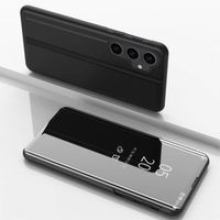 Housse pour Samsung Galaxy S23 FE 5G - etui portefeuille miroir clear view + film ecran - NOIR