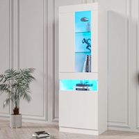 Vitrine avec porte et LED - armoire de rangement - pour salon - bureau ou cuisine - 50x40x180cm - Blanc
