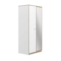 Armoire 2 portes 1 miroir Blanc/Chêne blond - MAILLE - L91 x l60 x H200 cm