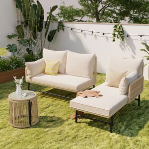 FAUTEUIL JARDIN  Ensemble de meubles de jardin, structure en fer avec fauteuils, avec table, couleur beige
