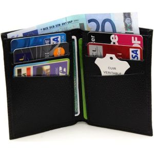 PORTE CARTE Étui Porte Cartes Homme Femme en Véritable Cuir - Noir - Mixte