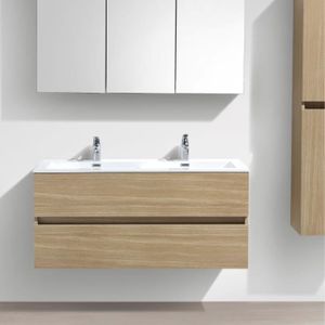 MEUBLE VASQUE - PLAN Meuble salle de bain design double vasque SIENA largeur 120 cm chêne clair texturé Beige