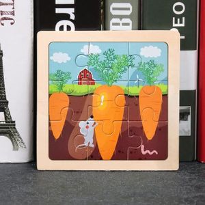 PUZZLE Carotte - Puzzle 3D en bois coloré de 11CM, Jouets cognitifs en bois pour enfants, Jouets éducatifs pour bébé