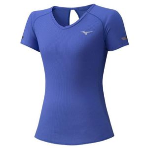 T-SHIRT THERMIQUE T-Shirt Running Femme Mizuno Dry Aero Flow - Bleu - Respirant - Détails Réfléchissants