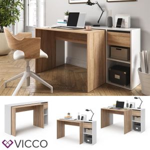 SECRÉTAIRE Bureau informatique VICCO Ben - Extensible - Table de travail - Blanc/Sonoma
