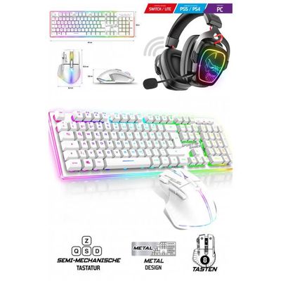 Spirit Of Gamer Combo Tastiera E Mouse Ultimate 600 - RGB, Layout AZERTY Francese, Semi-Meccanica, Bianco - Foto 7