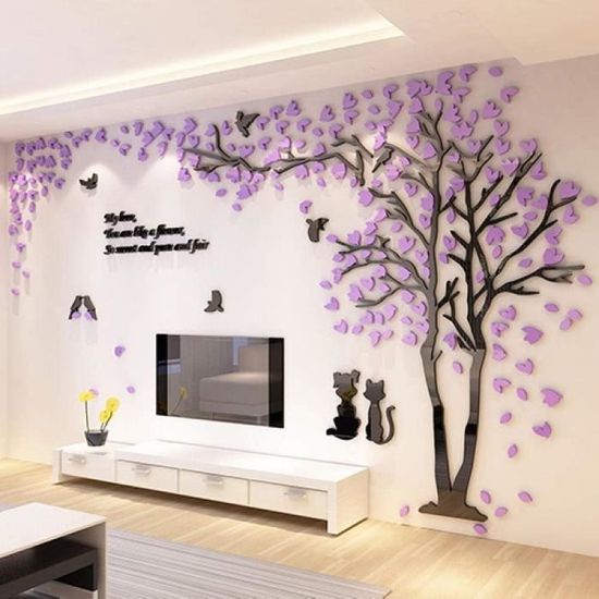 Sticker mural Plume de PVC créative maison autocollant de mur de fond de  canapé chambre à coucher droite