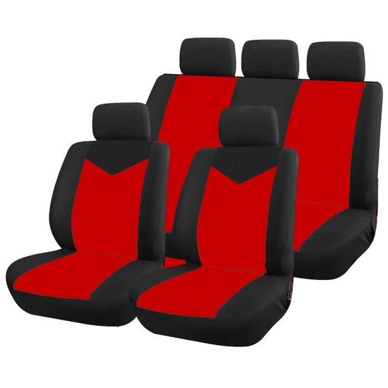 Housse pour siege de voiture 9 pieces noir et rouge STAR compat airbags