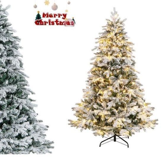 Sapin De Noël Artificiel Illuminé 215 Cm - 1096 Branches Floquées (mélange PE Et PVC) - 300 LED Blanches Chaudes - 3 Sections, Montage Facile