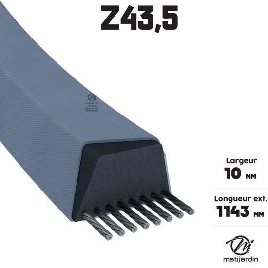 Greenstar Courroie Lisse Z43 - Section 10x6mm - Longueur 1090mm - Pour Transmission Mécanique