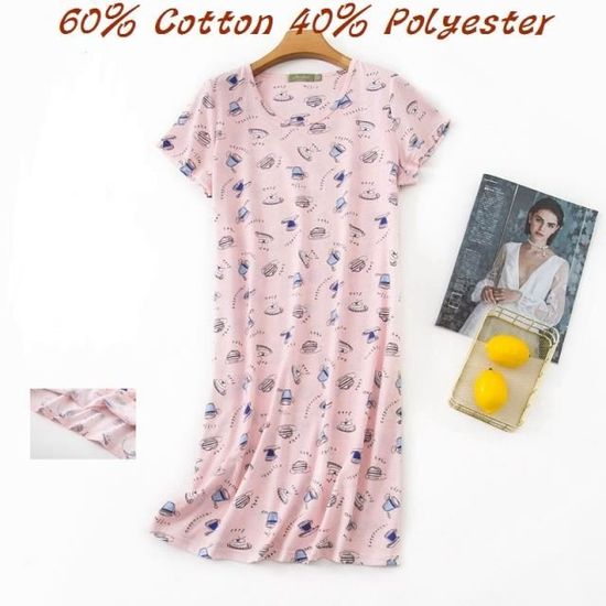 Chemise de Nuit à Manches Courtes pour Femmes - Couleur Unie, Mélange de Coton Doux, Vêtements de Nuit Décontractés, Grande Taille, m-TTTG, Printemps/automne/hiver