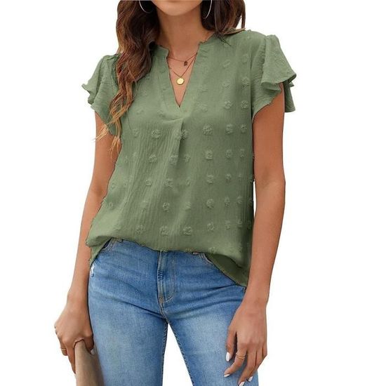 Chemisier Femme Theenkoln - Col V, Manches Longues, Tunique Décontractée Et élégante - 100% Polyester - 7