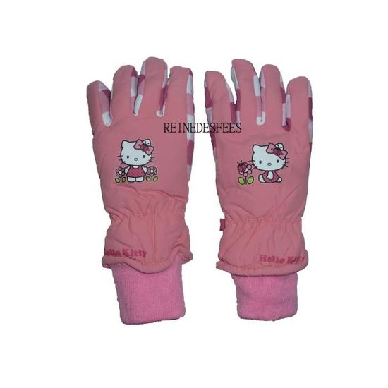 Lot Bonnet + Gants + écharpe Bébé Hello Kitty Sanrio - Taille 48, Rose, 100% Acrylique
