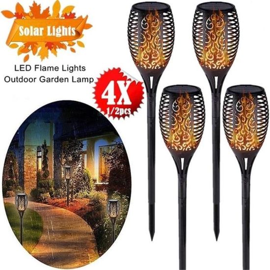 Stillcool® 4pcs Lampe de jardin solaire flamme étincelle étanches éclairage extérieure décoration patio pelouse