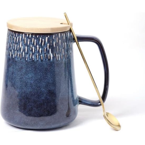 Tasse à Café En Céramique De 600 Ml - Style Rétro Bleu - Grande Capacité Pour Bureau Ou Maison