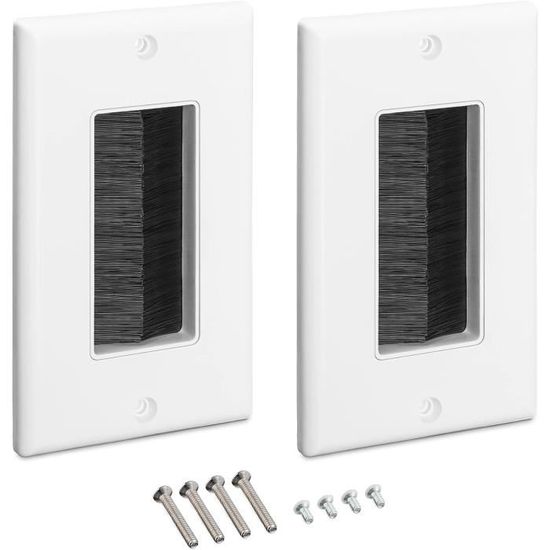 Lot De 2 Plaques Murales Brosse HooRLZ - Universelles Pour Passage De Câbles TV, HDMI, Hi-Fi - Organisation Câbles Murale Noire