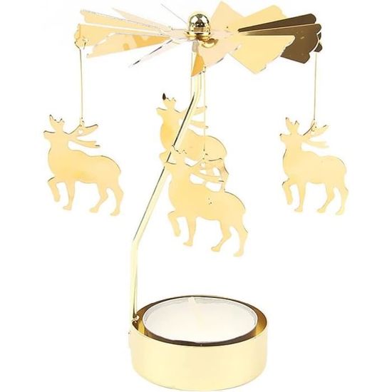 Bougeoir Lanterne Tournante Rotatif – Effet Magique Étoilé Par Chaleur De Bougie – Verre & Métal, Design Romantique 17x5 Cm (Fées)