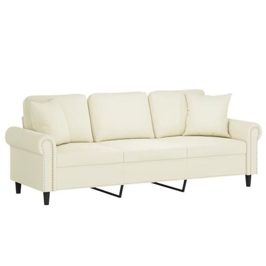 Canapé 3 places avec oreillers décoratifs marron 180 cm velours | Leroy
