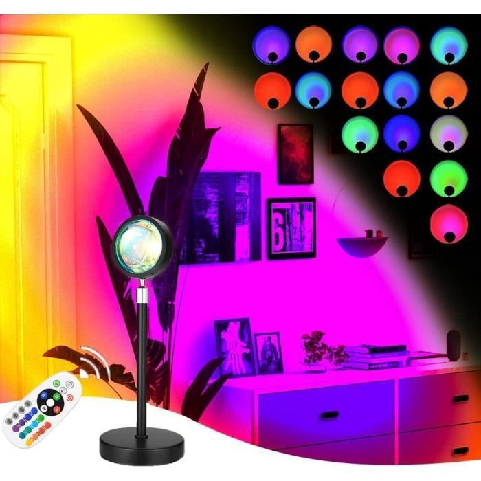 Projecteur Lampe Coucher De Soleil 16 Couleurs – Ambiance Lumineuse Pour Chambre Ou Salon