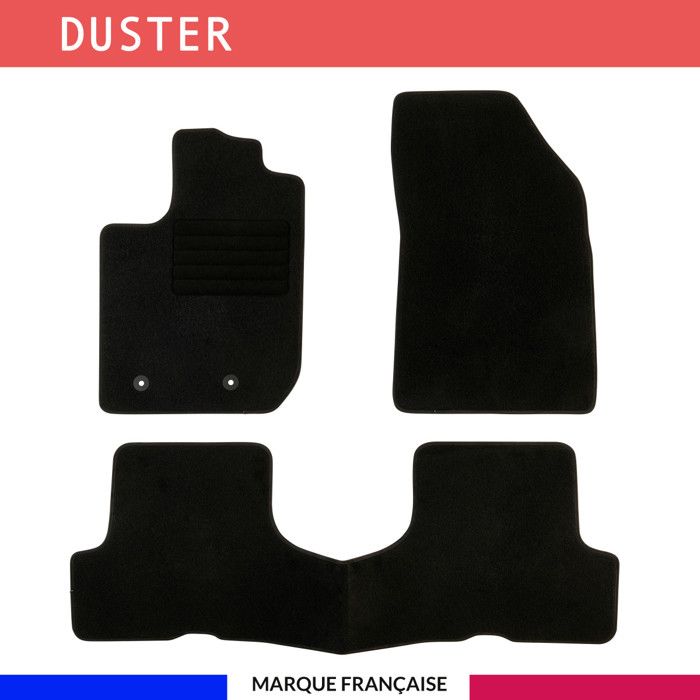 Tapis de sol voiture - Sur mesure pour DACIA DUSTER (01/2018-05/2024) Antidérapant - 3 pièces : Protection arrière - Moquette