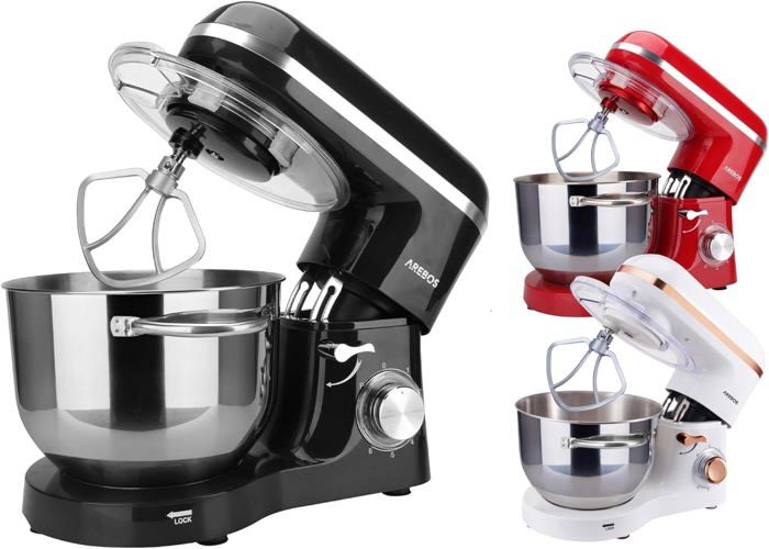 AREBOS Robot de Cuisine 1500W 6L Acier inoxydable-Bol mélangeur 6 étapes Noir