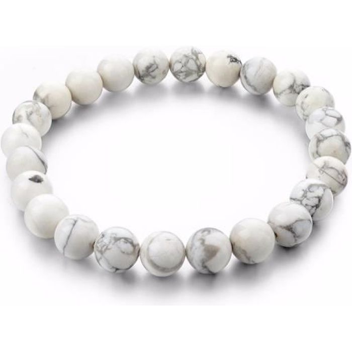 Bracelet Lithothérapie en Howlite naturelle. Ancrage, relaxation, méditation. Noir & Blanc