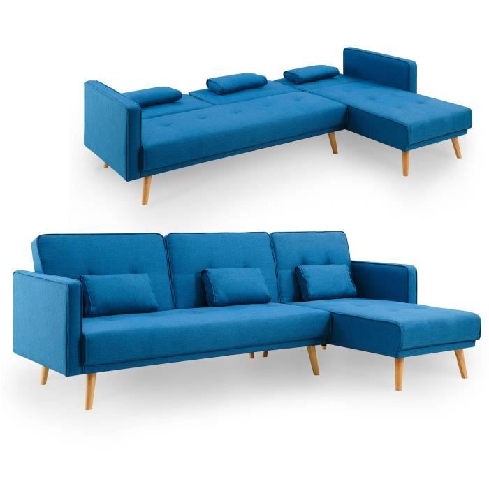Canapé d'angle convertible modulable en tissu bleu CLEA angle réversible