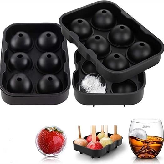 Moule à glaçons Rond, 2 Paquets de Moules à Glaçons en Silicone avec Couvercle pour Whisky,Cocktails et Vin - Flexible,Noir