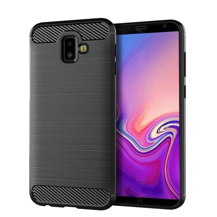 Coque Samsung Galaxy J6+ / J6 Plus 2018 Housse [Fibre de Carbone] Silicone TPU Souple Durable et Flexible AntiChoc Etui - Noir