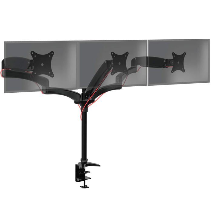 Duronic DM553 Support triple 3 écrans PC pour bureau à pince - Bras à ressort ajustable à la volée