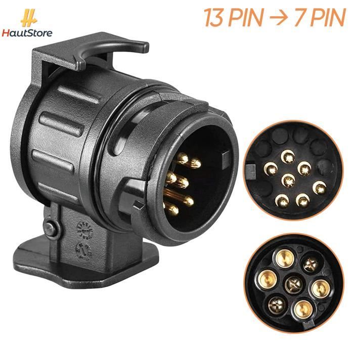 HautStore 13/7 Adaptateur Prise Remorque 13 Broches vers 7 Broches Connecteur Fiche Attelage Voiture pour Tracteur, Caravane