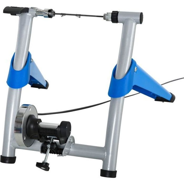 HOMCOM Home trainer vélo support d'entrainement pliable pour vélo de route roues 26 à 29 pouces gris métal bleu