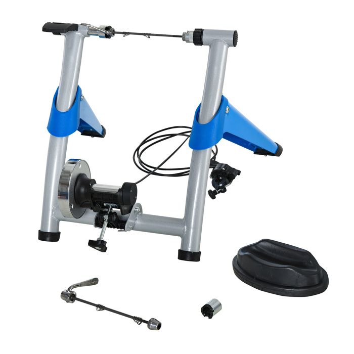 HOMCOM Home trainer vélo support d'entrainement pliable pour vélo de route roues 26 à 29 pouces gris métal bleu