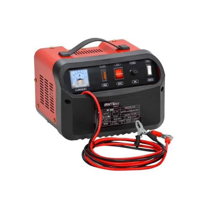 DCRAFT - Chargeur batterie voiture 12/24V -Démarreur batterie 100Ah-300Ah - Courant de charge 40A - Chargement rapide - Rouge